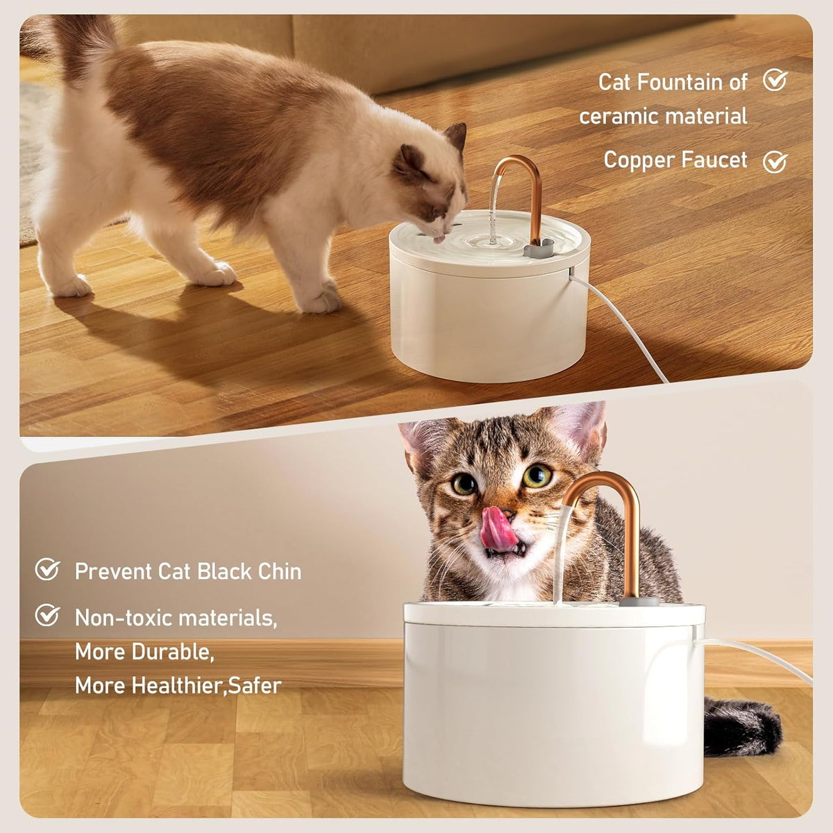 DOOOB 71oz Ceramic Cat Fountain with Copper Faucet Spout