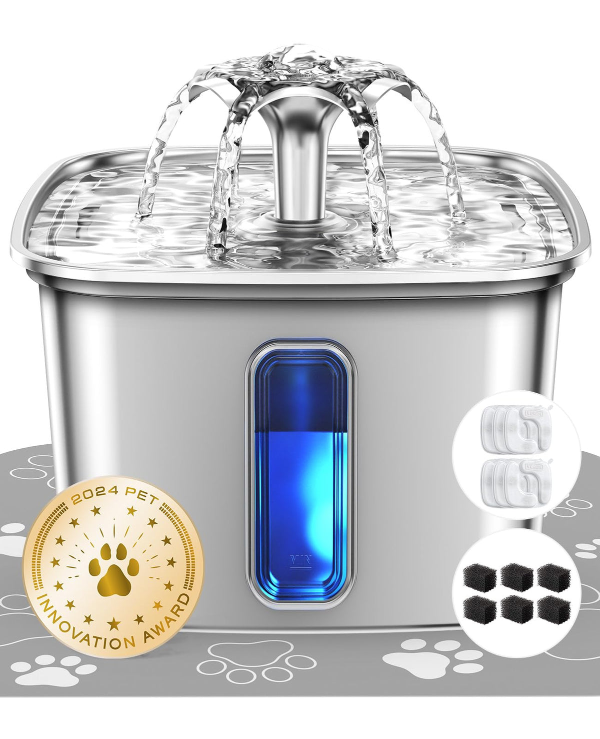 Veken 108oz Stainless Steel Cat Water Fountain – Ultra-Quiet