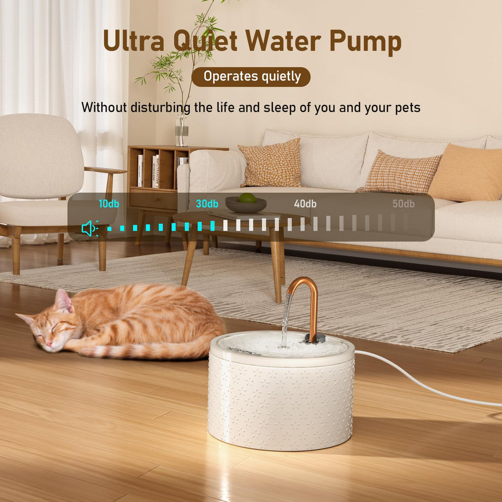 DOOOB 71oz Ceramic Cat Fountain with Copper Faucet Spout