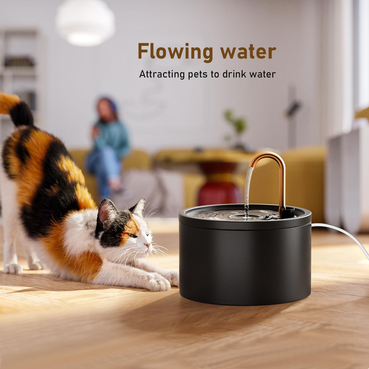 DOOOB 71oz Ceramic Cat Fountain with Copper Faucet Spout