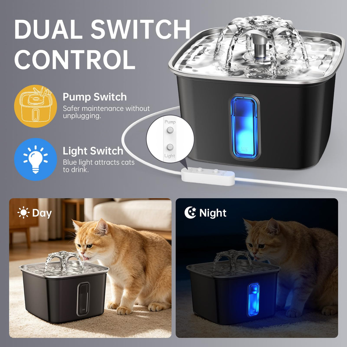 Veken 108oz Stainless Steel Cat Water Fountain – Ultra-Quiet