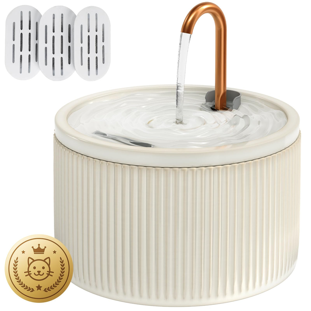 DOOOB 71oz Ceramic Cat Fountain with Copper Faucet Spout