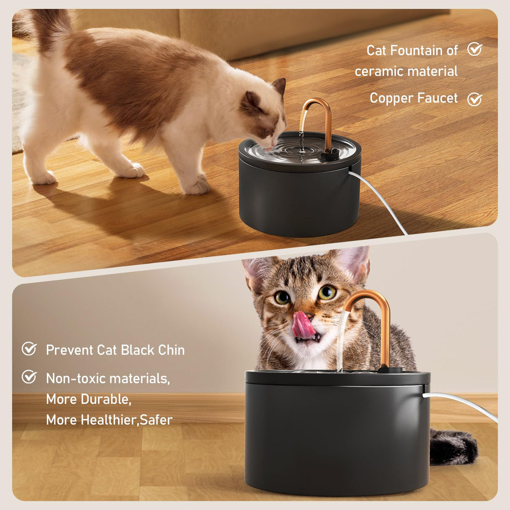 DOOOB 71oz Ceramic Cat Fountain with Copper Faucet Spout