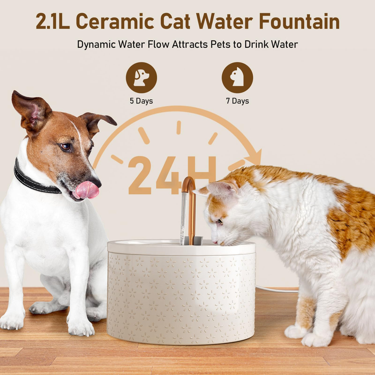 DOOOB 71oz Ceramic Cat Fountain with Copper Faucet Spout