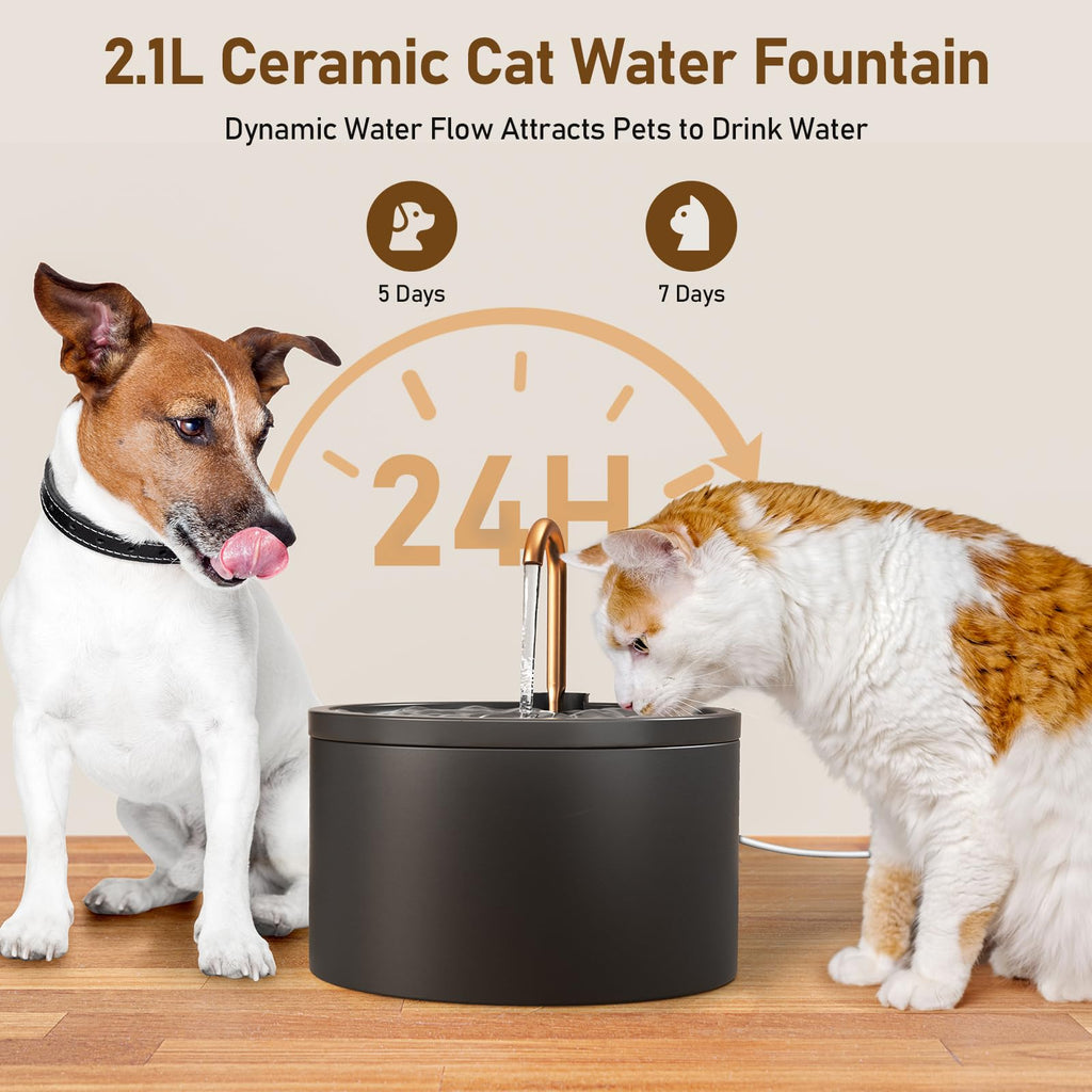 DOOOB 71oz Ceramic Cat Fountain with Copper Faucet Spout