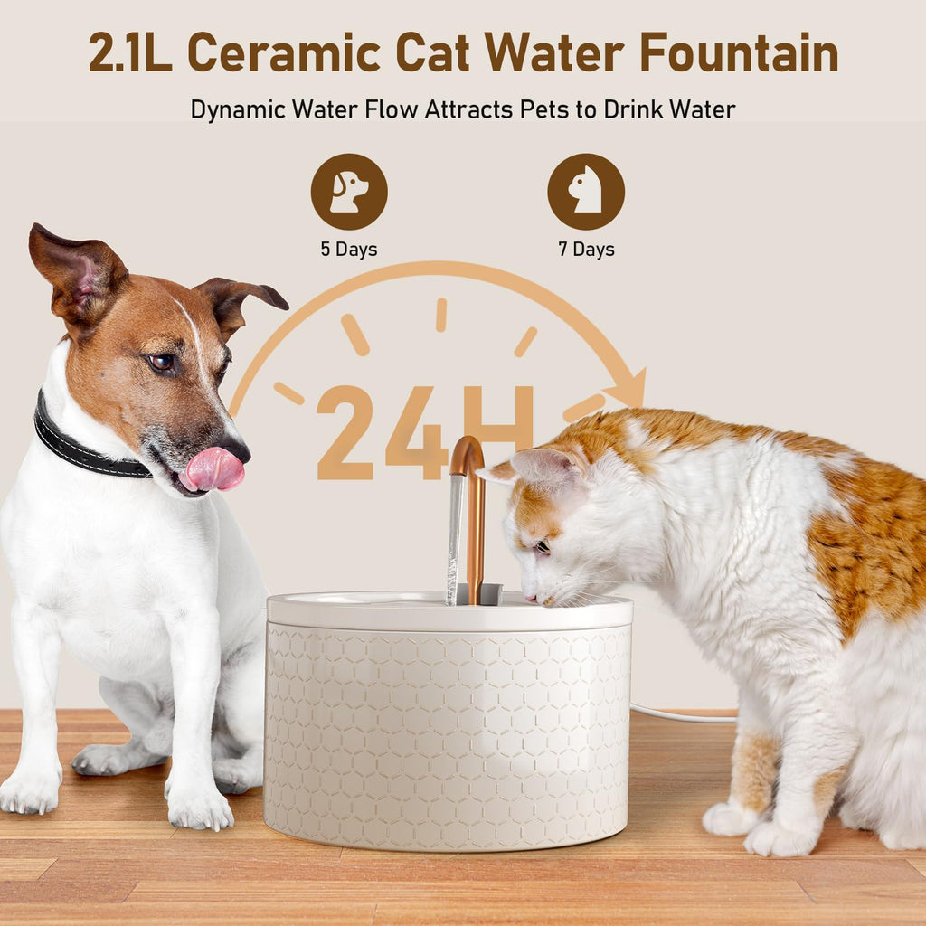 DOOOB 71oz Ceramic Cat Fountain with Copper Faucet Spout