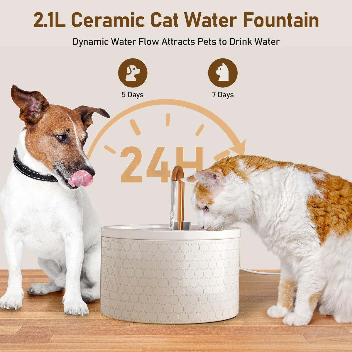 DOOOB 71oz Ceramic Cat Fountain with Copper Faucet Spout