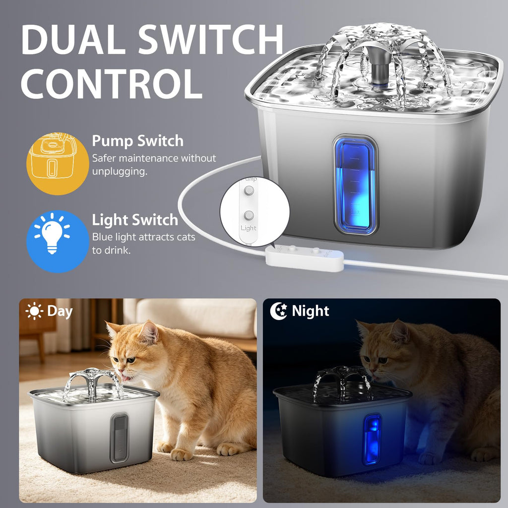 Veken 108oz Stainless Steel Cat Water Fountain – Ultra-Quiet