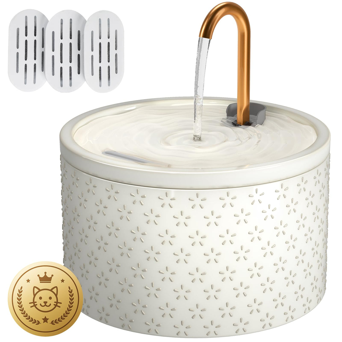 DOOOB 71oz Ceramic Cat Fountain with Copper Faucet Spout