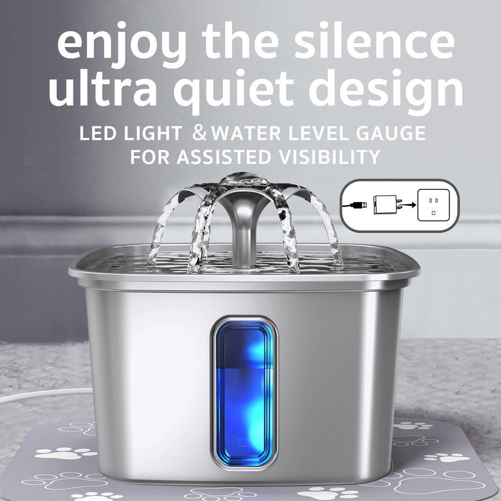 Veken 108oz Stainless Steel Cat Water Fountain – Ultra-Quiet