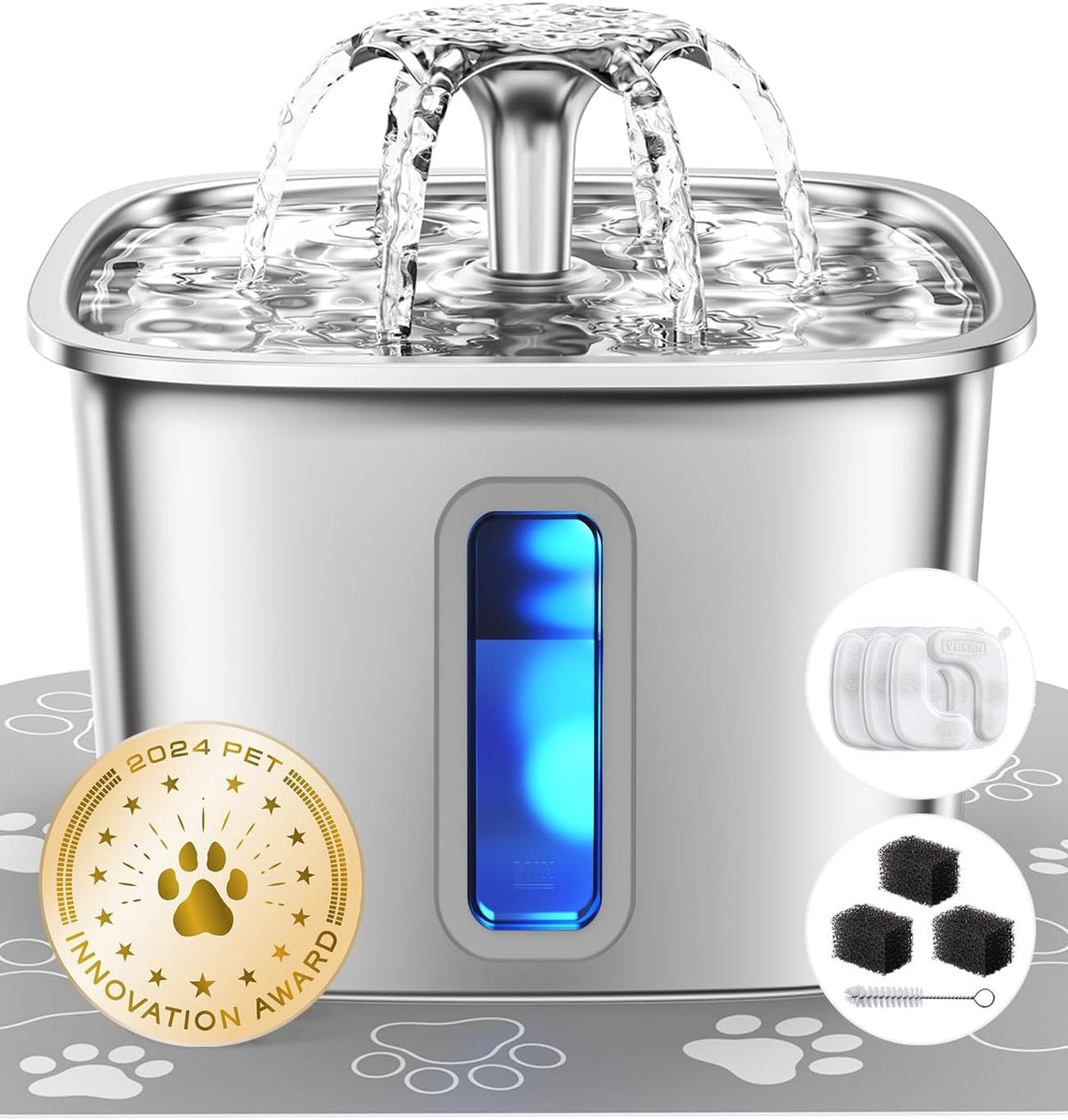 Veken 108oz Stainless Steel Cat Water Fountain – Ultra-Quiet