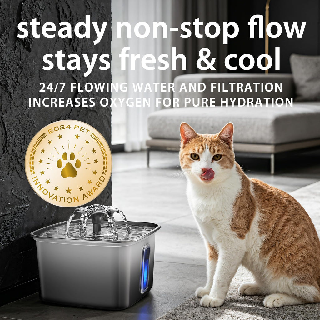 Veken 108oz Stainless Steel Cat Water Fountain – Ultra-Quiet