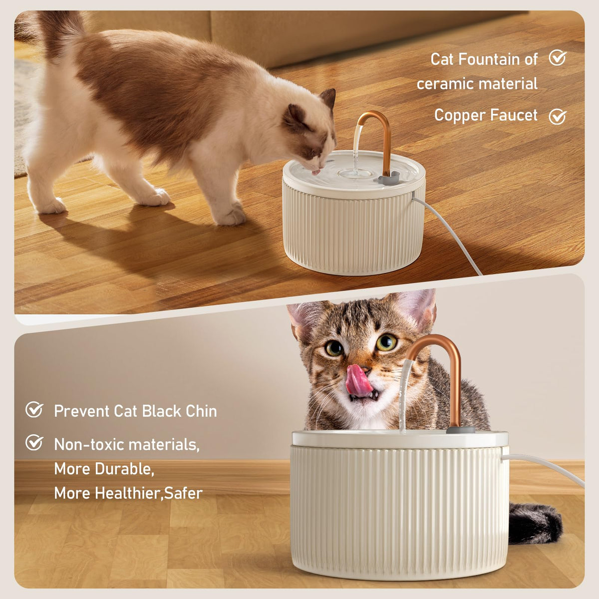 DOOOB 71oz Ceramic Cat Fountain with Copper Faucet Spout