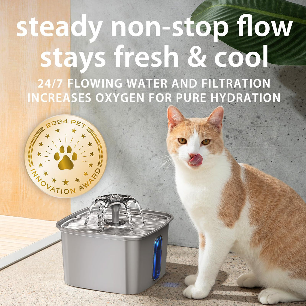 Veken 108oz Stainless Steel Cat Water Fountain – Ultra-Quiet