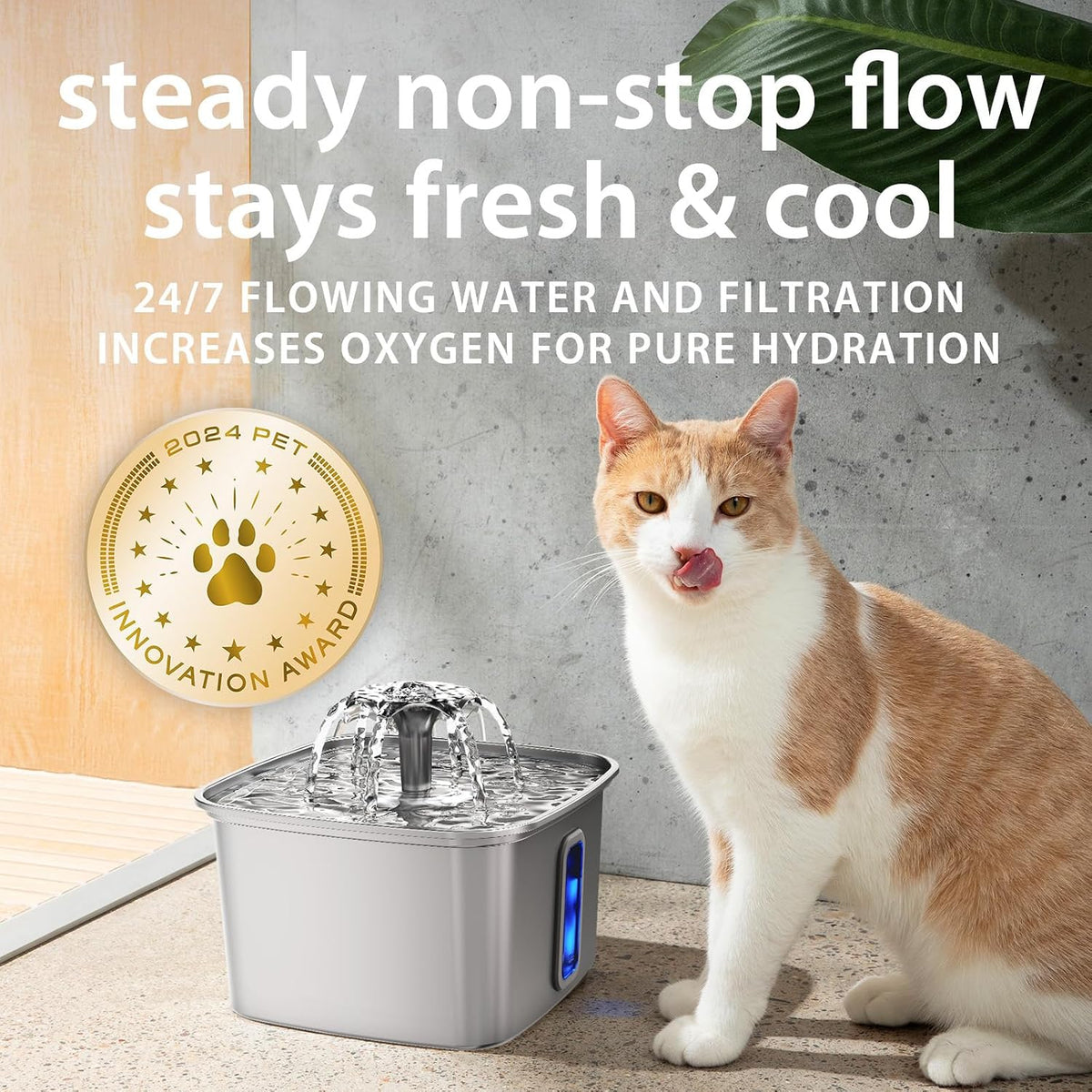 Veken 108oz Stainless Steel Cat Water Fountain – Ultra-Quiet