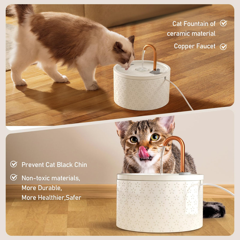 DOOOB 71oz Ceramic Cat Fountain with Copper Faucet Spout