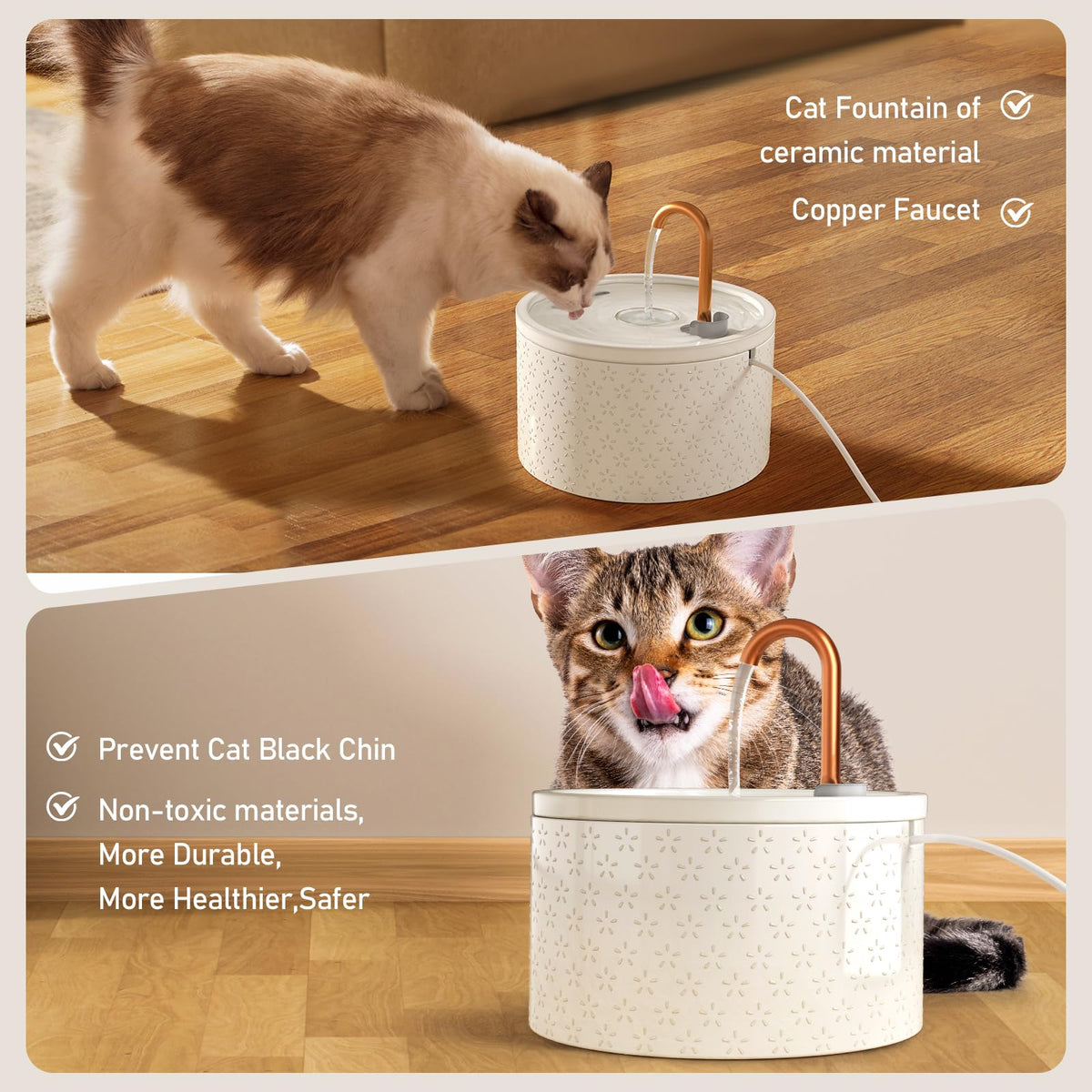 DOOOB 71oz Ceramic Cat Fountain with Copper Faucet Spout