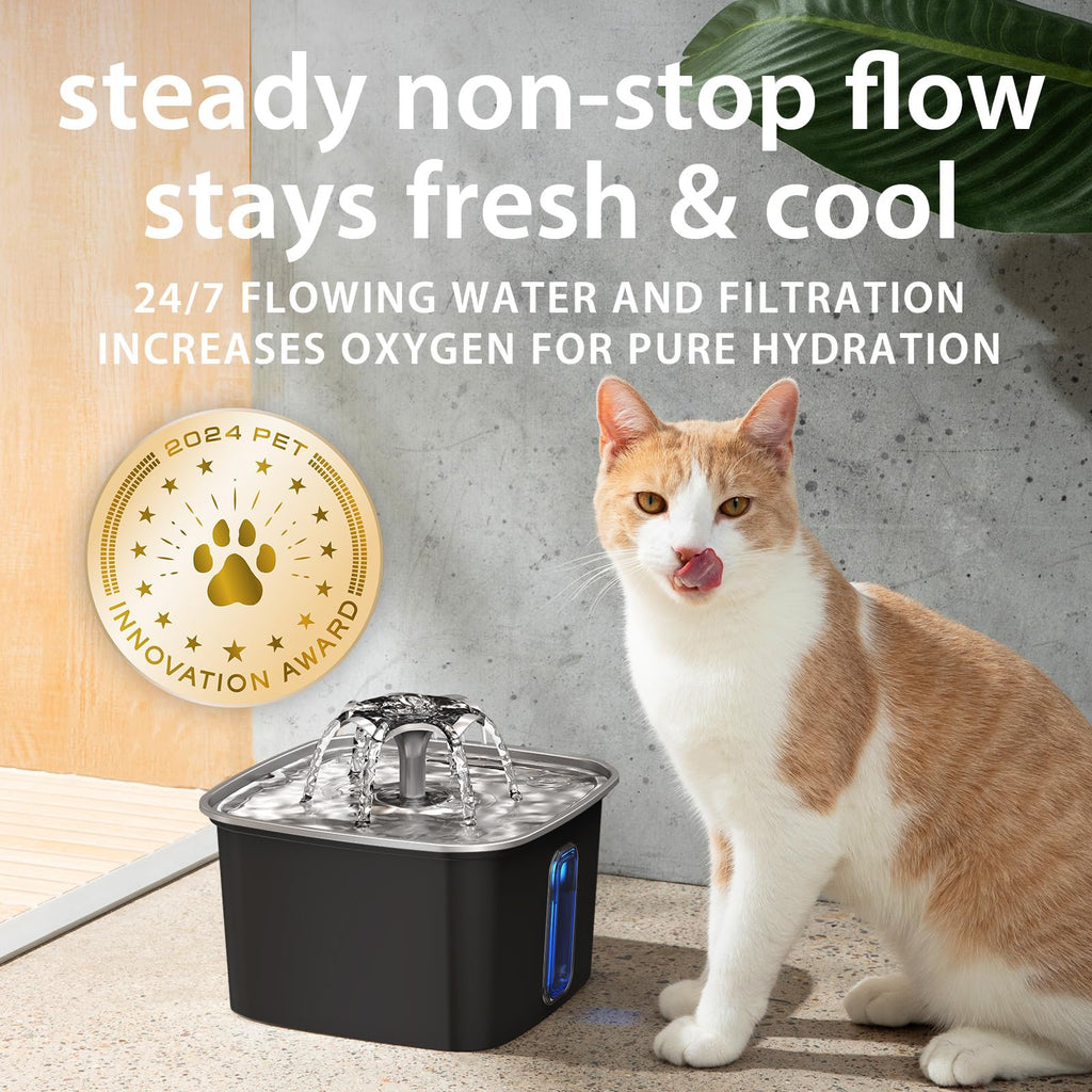 Veken 108oz Stainless Steel Cat Water Fountain – Ultra-Quiet