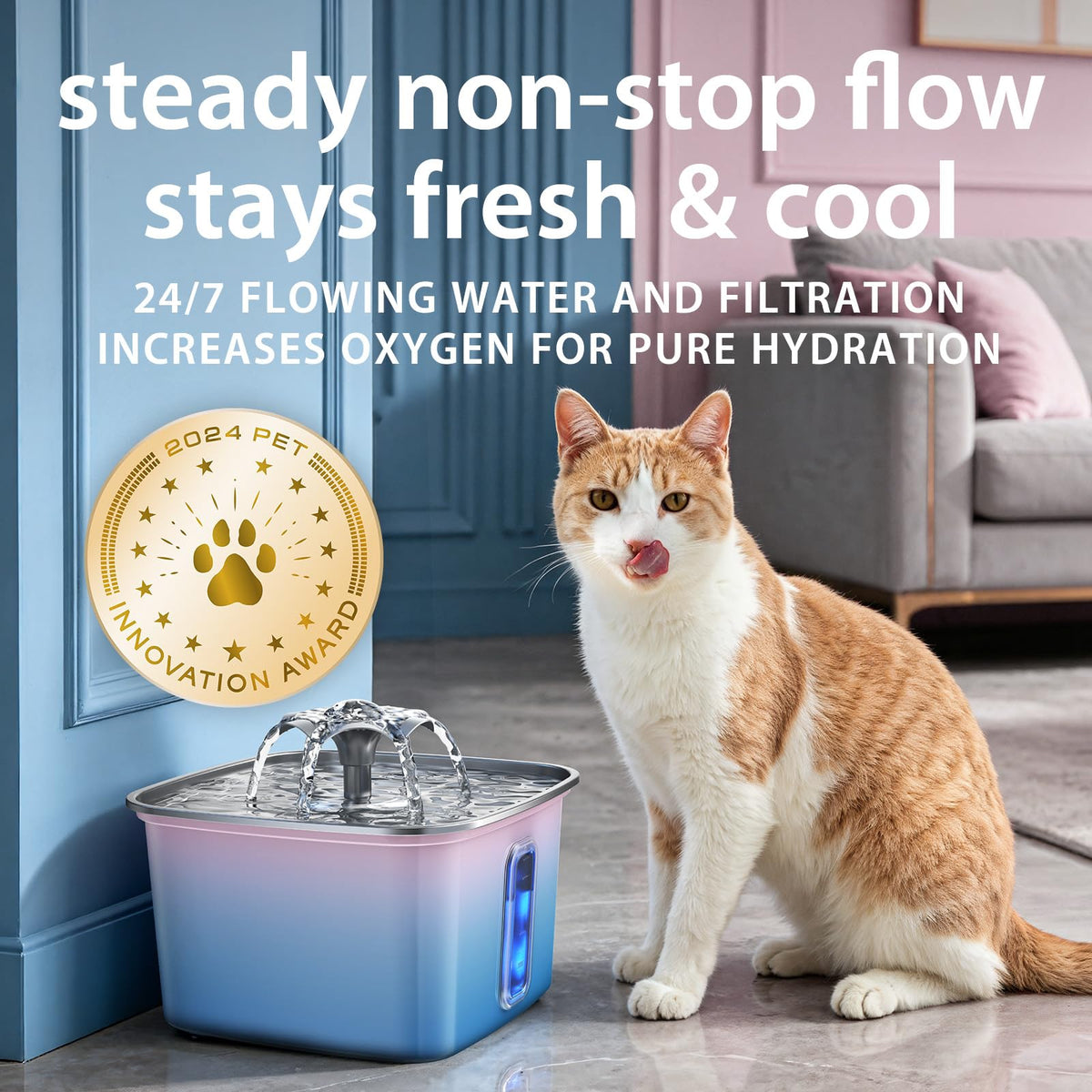 Veken 108oz Stainless Steel Cat Water Fountain – Ultra-Quiet