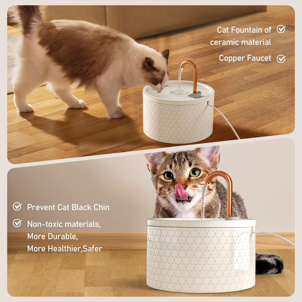 DOOOB 71oz Ceramic Cat Fountain with Copper Faucet Spout