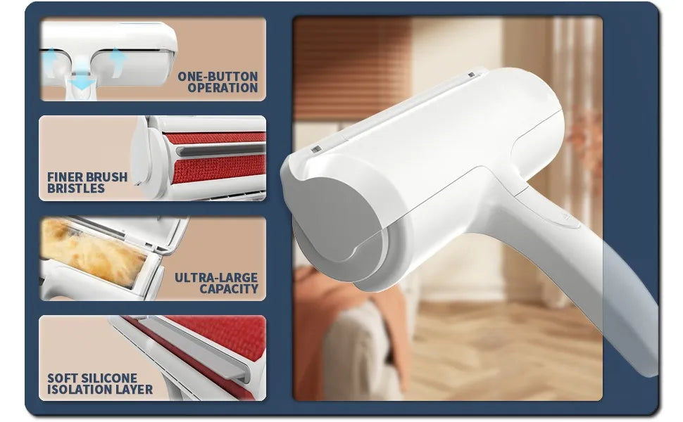 Pet Hair Remover Roller with Self-Cleaning Base – Reusable, No Sticky Tape