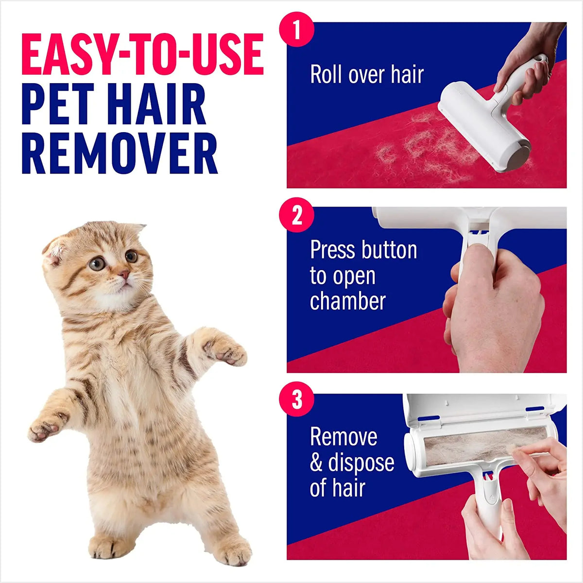 Pet Hair Remover Roller with Self-Cleaning Base – Reusable, No Sticky Tape
